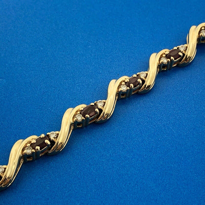 Designer 14K Yellow Gold Ruby Diamond Accented Statement Tennis Bracelet