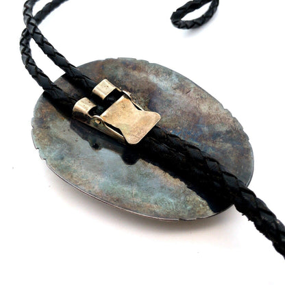 Tommy Moore Navajo Sterling Silver Turquoise Black Leather Bolo Lariat Necklace