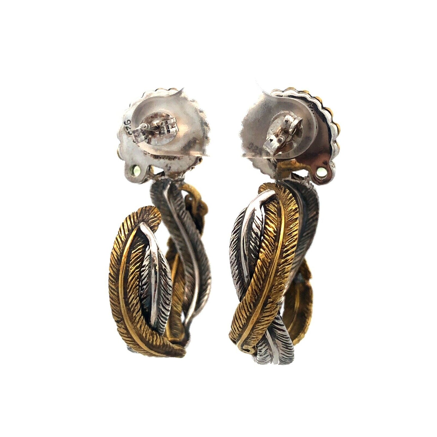 Designer Dream 925 Sterling Silver Bronze Peridot Feather Hoop Earrings