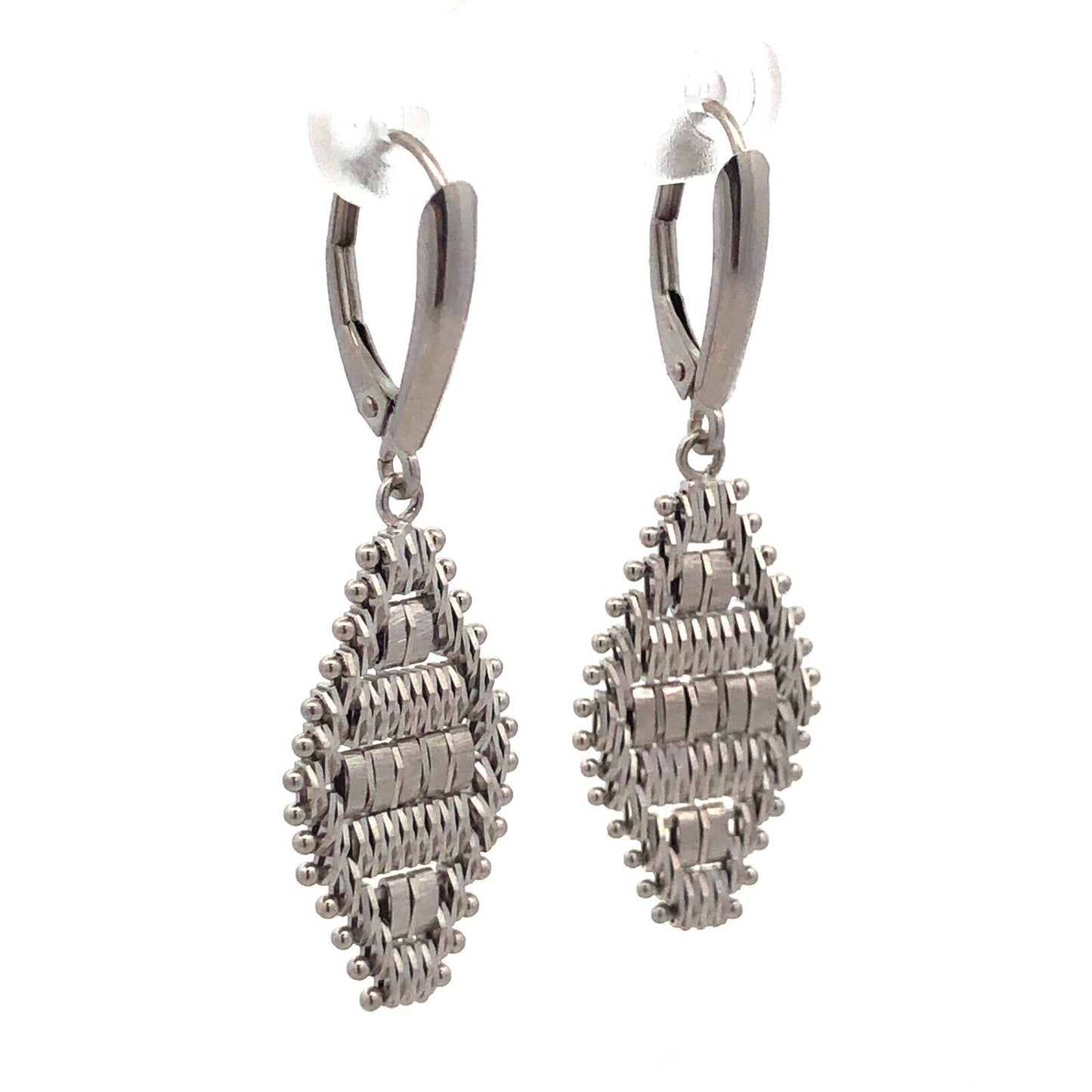 Designer IG Mexico 14K White Gold Diamond Cut Chain Drop Dangle Earrings