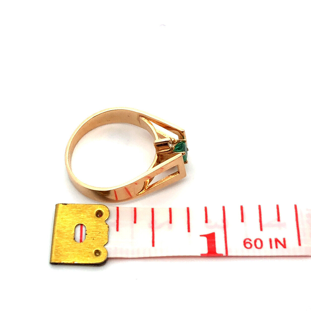 Designer 14K Yellow Gold Green Emerald Diamond Accent Modernist Ring