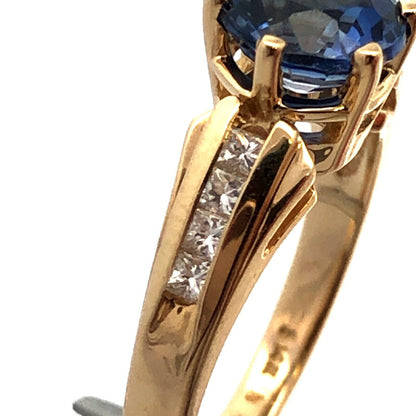 Designer 14K Yellow Gold Round Blue Tanzanite Solitaire Diamond Anniversary Ring