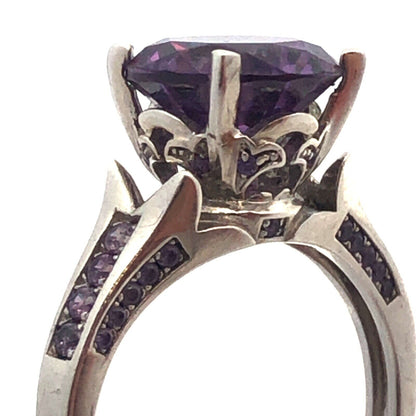 Designer Jeulia 925 Sterling Silver Round Amethyst Solitaire Engagement Ring