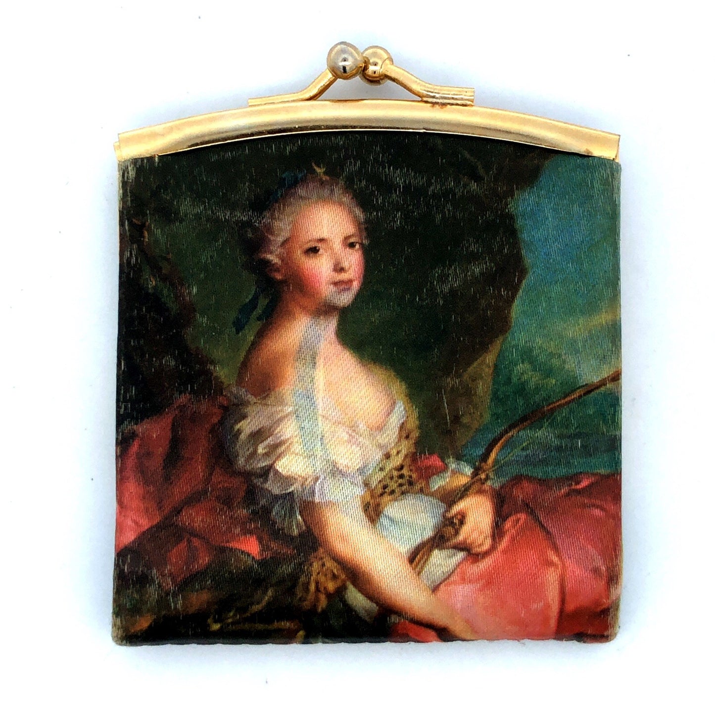 Vintage Italy Rococo French Garden Scene Silk Screen Kiss Lock Coin Change Purse