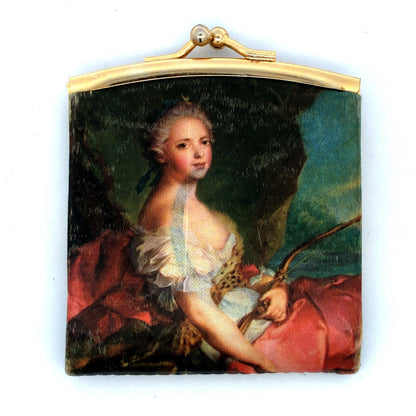 Vintage Italy Rococo French Garden Scene Silk Screen Kiss Lock Coin Change Purse