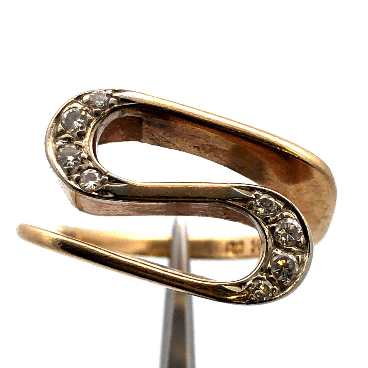 Designer 14K Yellow Gold Round Diamonds Modernist Abstract Swirl Statement Ring