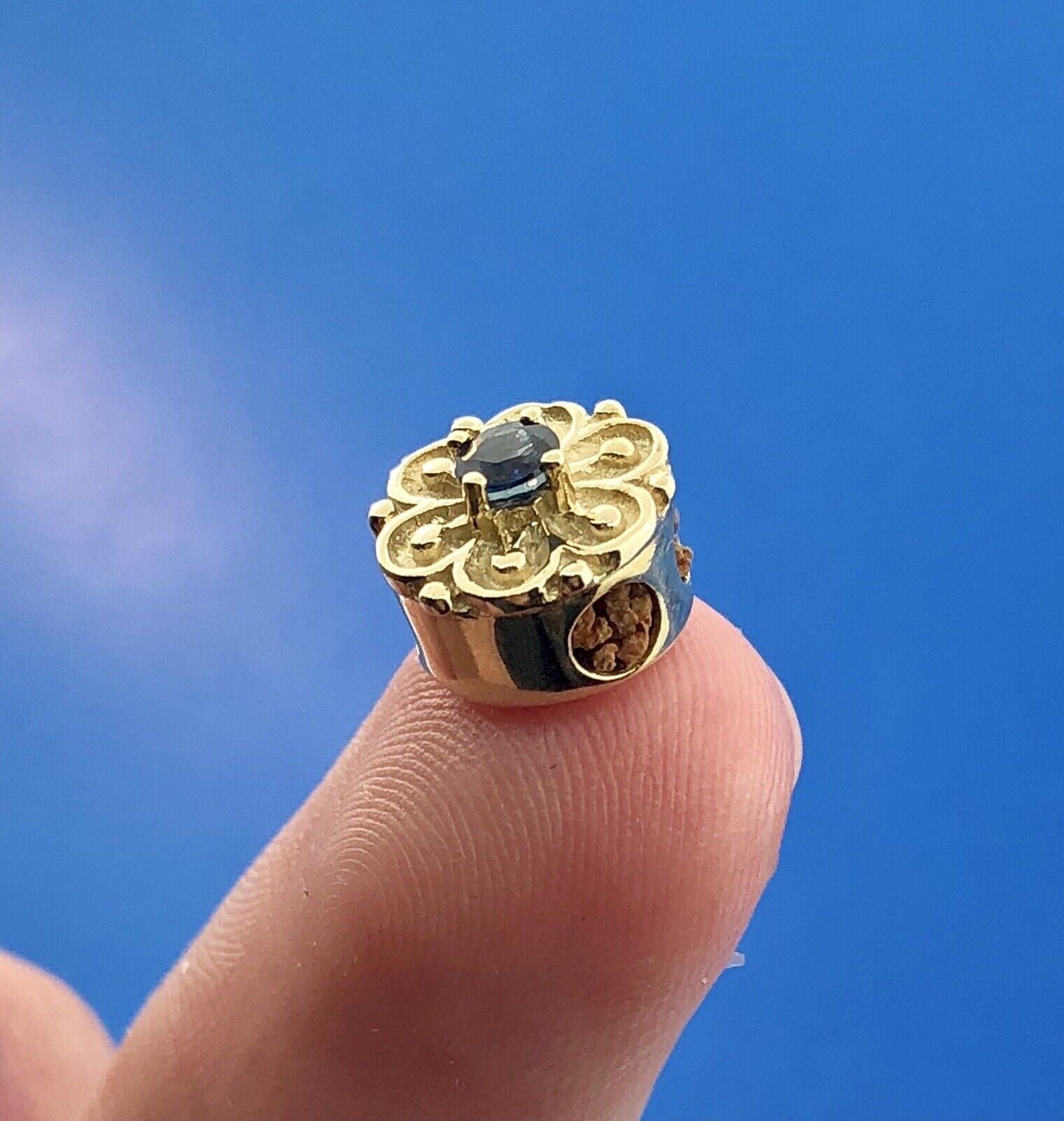 Designer DDH 10K Yellow Gold Sapphire Flower September Slide Bracelet Charm