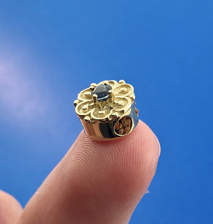Designer DDH 10K Yellow Gold Sapphire Flower September Slide Bracelet Charm