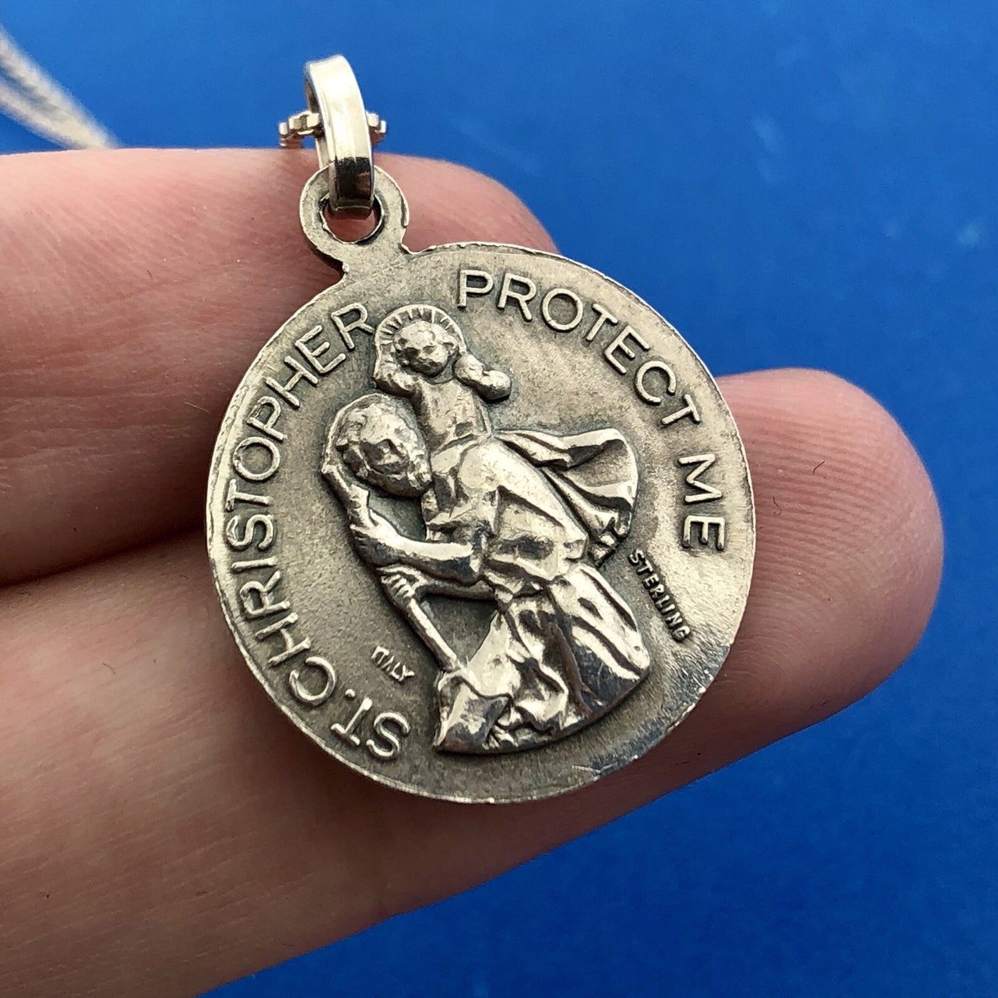 Designer FAS Italy Sterling Silver St Christopher Girl Soccer Pendant Necklace
