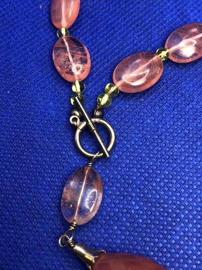 Cherry Quartz Peridot 925 Sterling Silver Statement Toggle Necklace