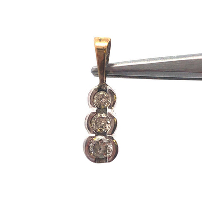 Designer ADL 10k Yellow & White Gold Round Cut Diamond 3 Vertical Stone Pendant