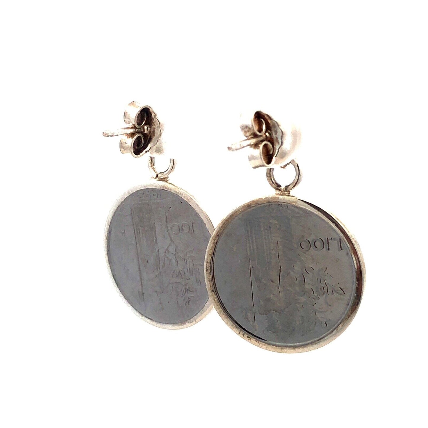 Designer Milor Italy 925 Sterling Silver Italian Lire Coin Stud Dangle Earrings