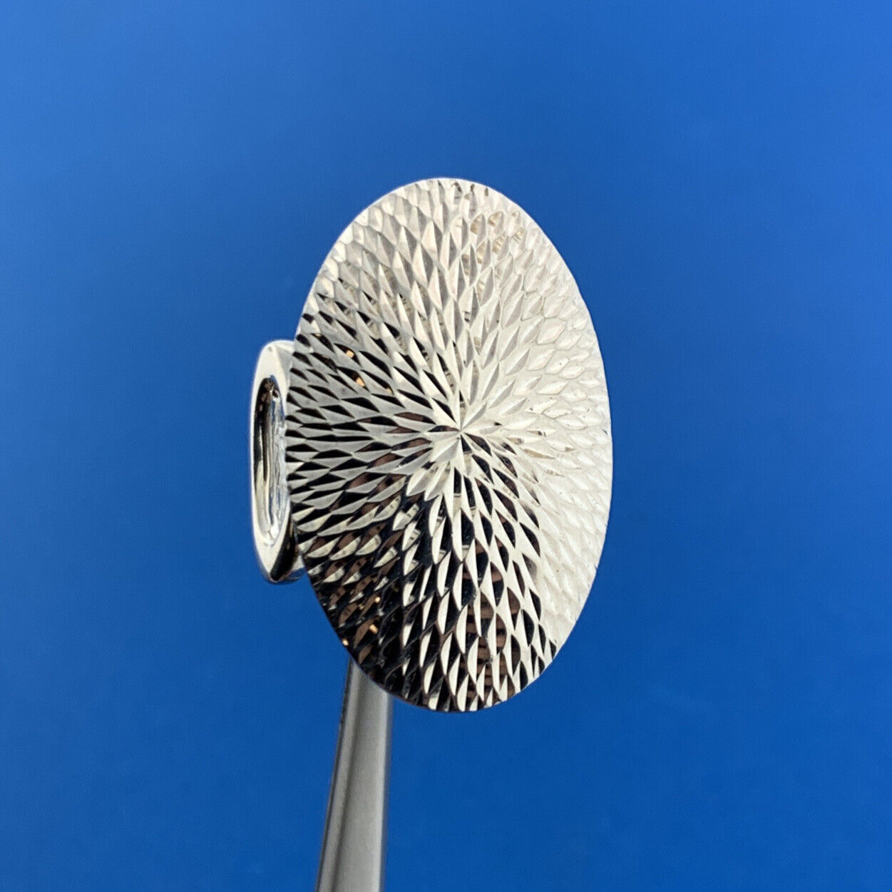 Designer Sterling Silver 925 Textured Diamond Cut Modernist Statement Dome Ring