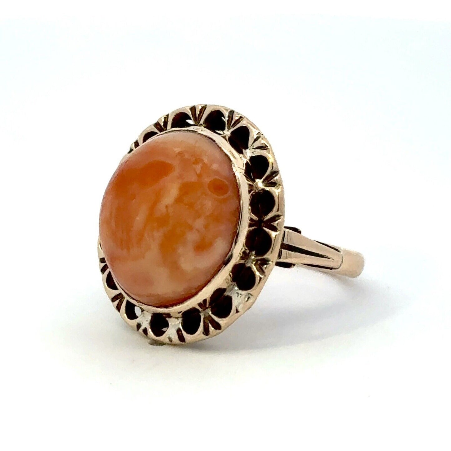 Vintage 14K Yellow Gold Oval Cabochon Orange Mexican Fire Opal Cocktail Ring