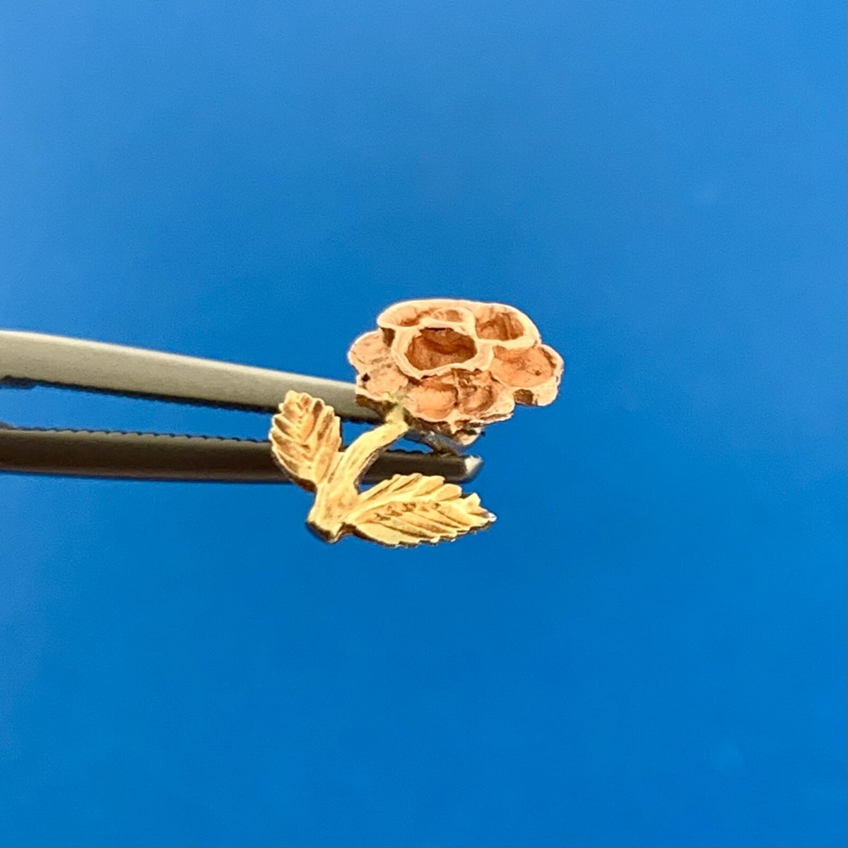 Designer OR 14k Yellow & Rose Gold Floral Rose Flower Precious Small Pendant