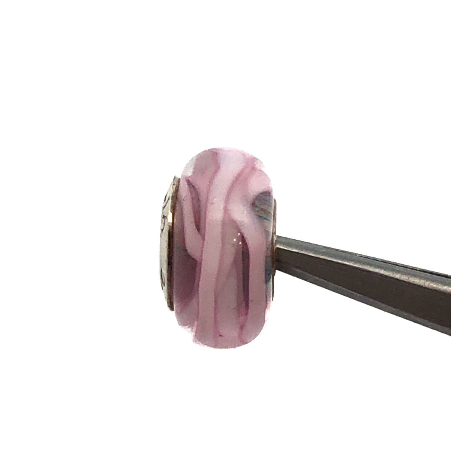Designer Chamilia Sterling Silver Pink Swirl Murano Glass Slide Bracelet Charm