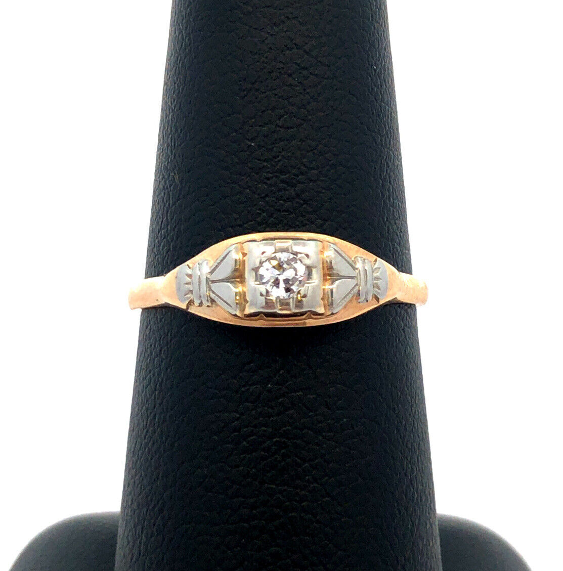 Vintage Designer SH 14K Yellow White Gold Round Diamond Engagement Ring