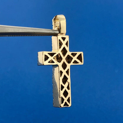 Gorgeous 10k Yellow Gold Round Cut Diamond Religious Faith Cross Dangle Pendant