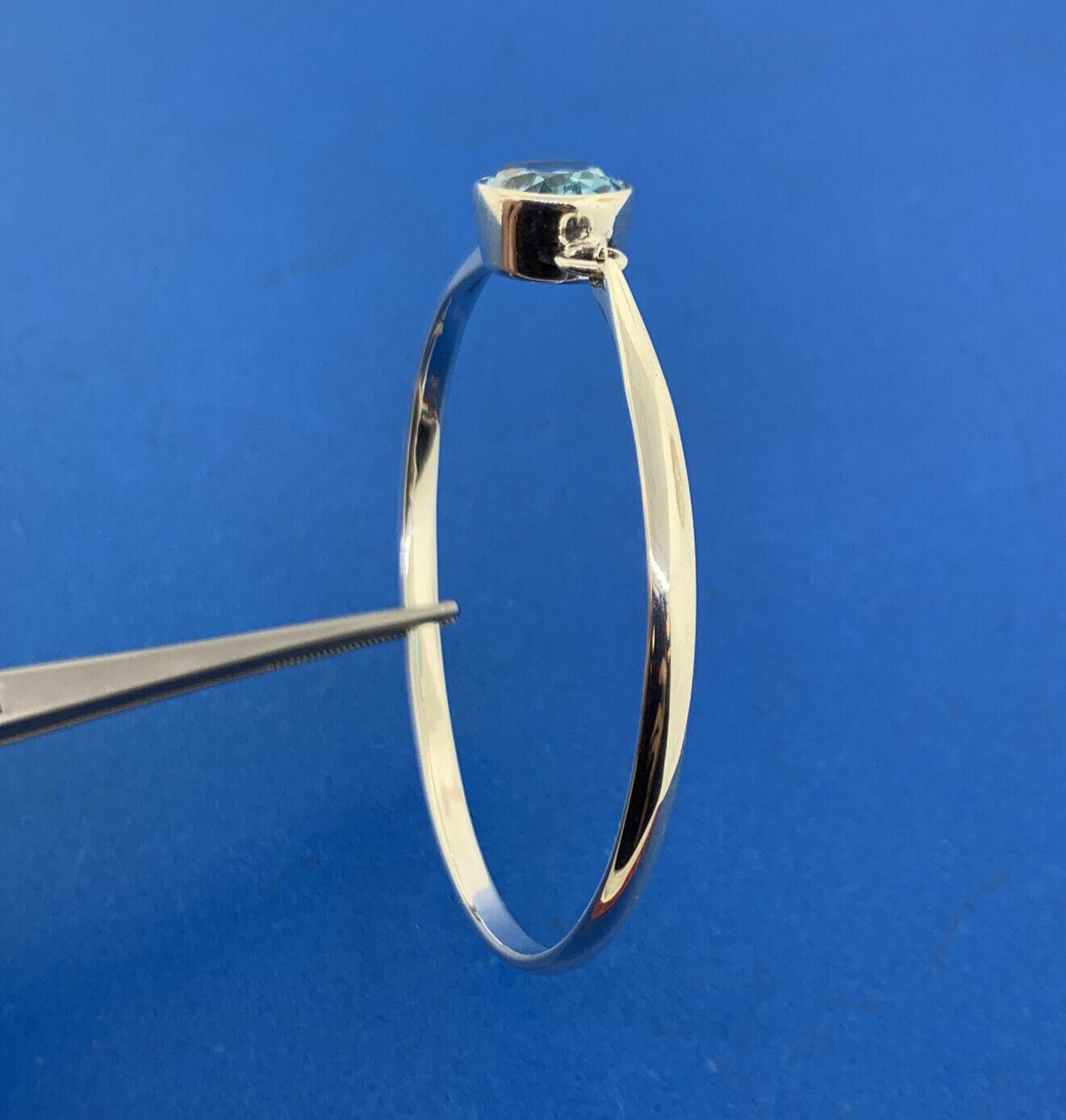 Designer 925 Sterling Silver Oval Blue Topaz Solitaire Statement Cuff Bracelet