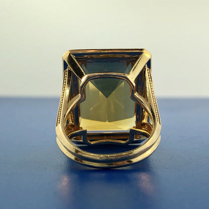 Dramatic 14K Yellow Gold Citrine Diamond Halo November Anniversary Dinner Ring