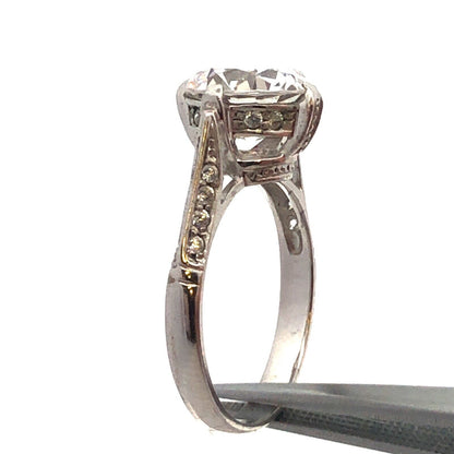 Stunning 14K White Gold Cubic Zirconia CZ Solitaire w CZ Accents Engagement Ring