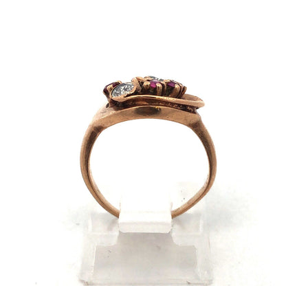 Vintage 14K Yellow Gold Diamond Ruby Free Form Cocktail Ring
