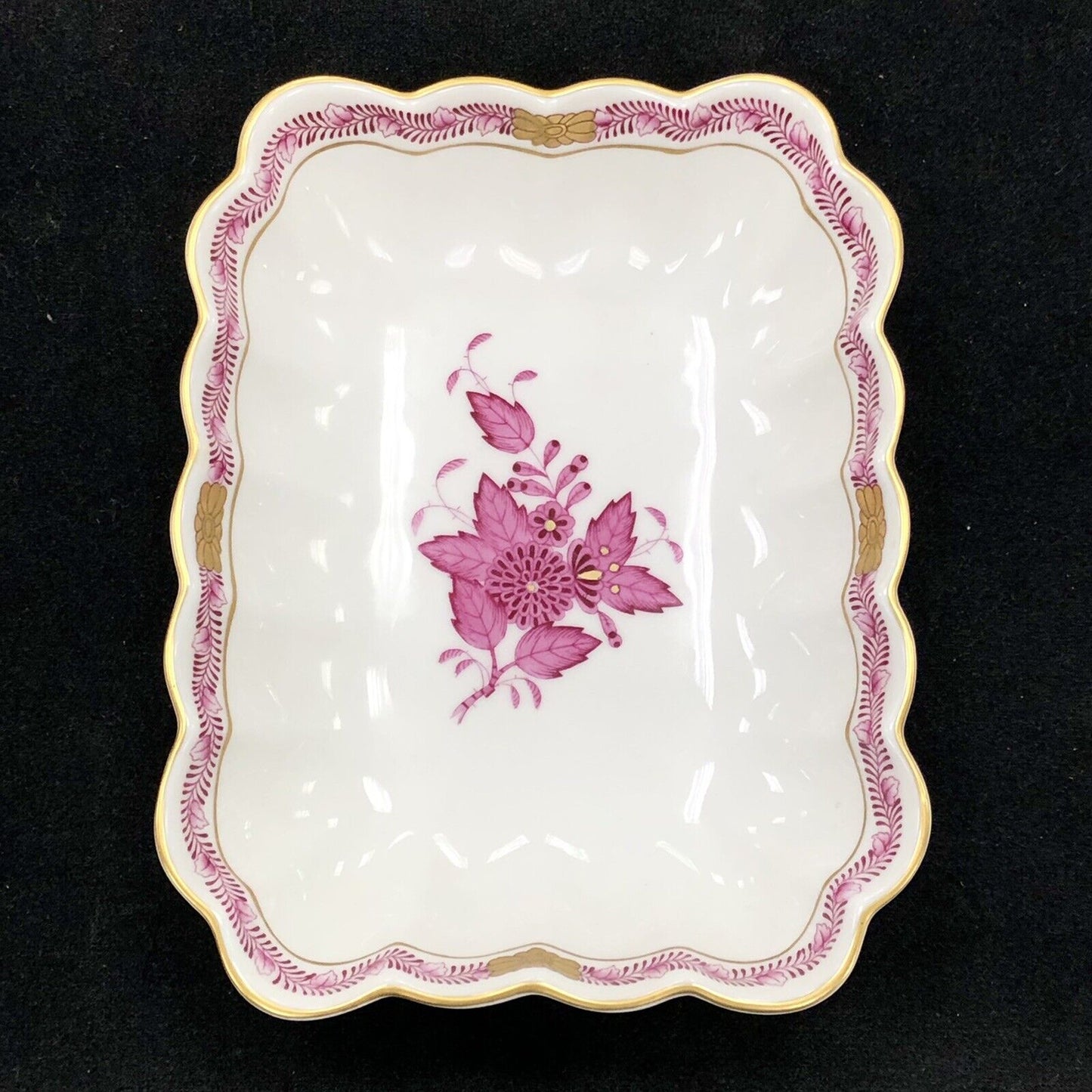 Vintage Herend Hugary Raspberry Chinese Bouquet Apponyi Rectangular Serving Dish