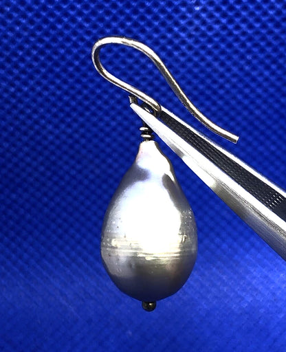 Designer 925 Sterling Silver Grey Teardrop Baroque Pearl Hook Dangle Earrings