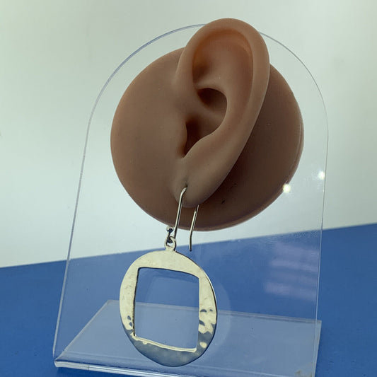 Modernist Taxco Mexico MWS Sterling Silver 925 Hammered Open Square Earrings