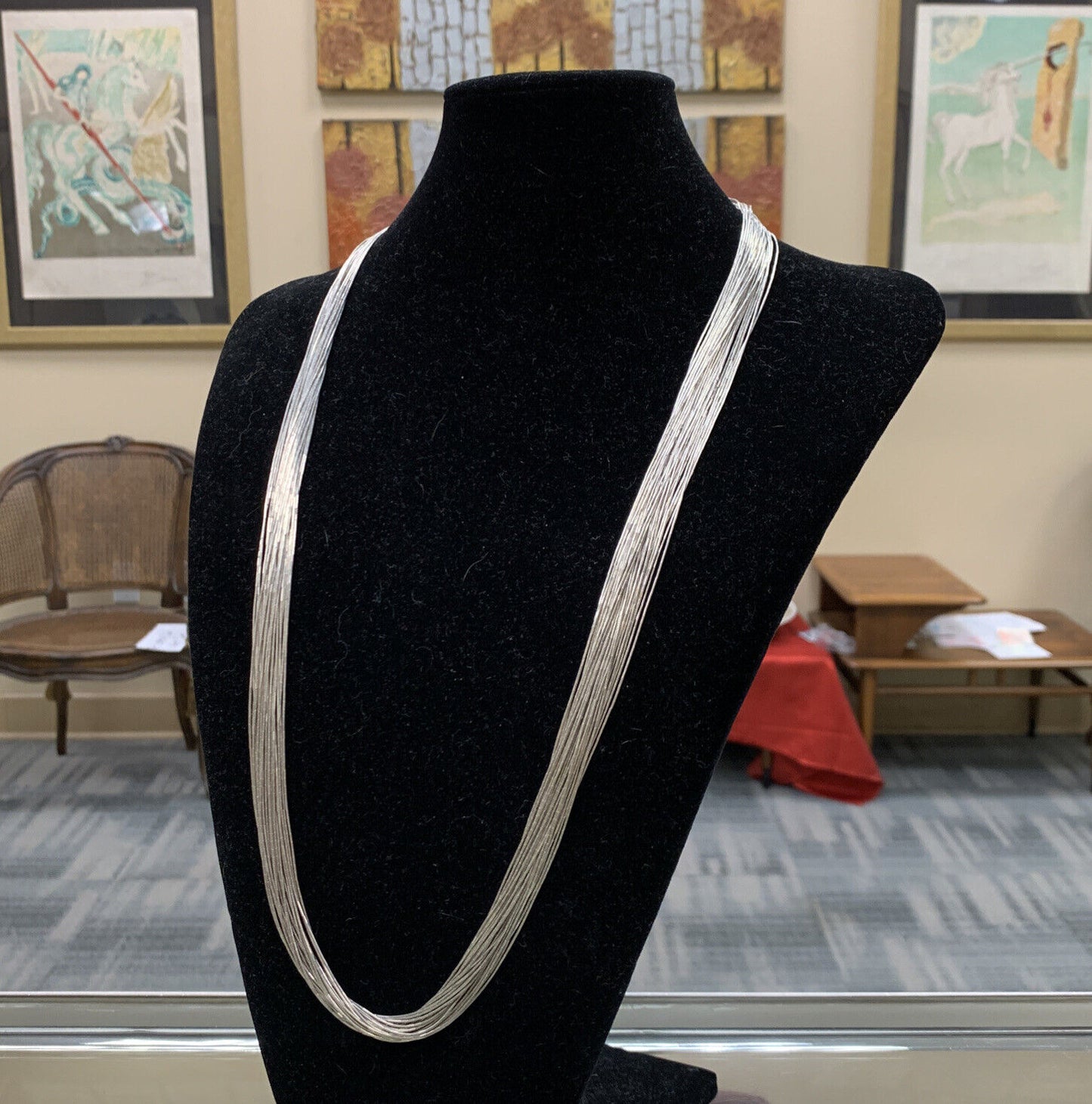 Native American 925 Sterling Silver 30 Strand Liquid Silver Statement Necklace