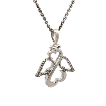 925 Sterling Silver Designer JWBR Diamond Angel Heart Infinity Pendant Necklace