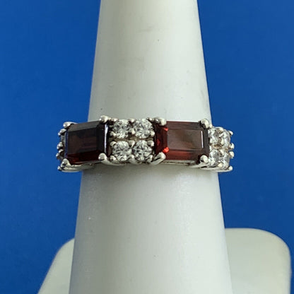 Designer 925 Sterling Silver Red White Tourmaline Stackable Band Ring