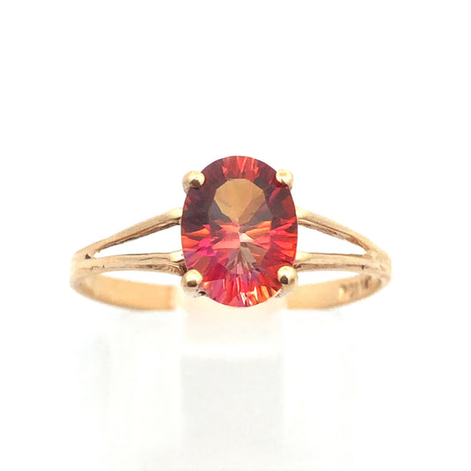 Designer 14K Yellow Gold Oval Mystic Topaz Solitaire Cocktail Ring