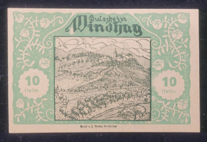 1920 10, 20 & 50 Heller, Windhag Municipality, Austria Obsolete Bank Note Set