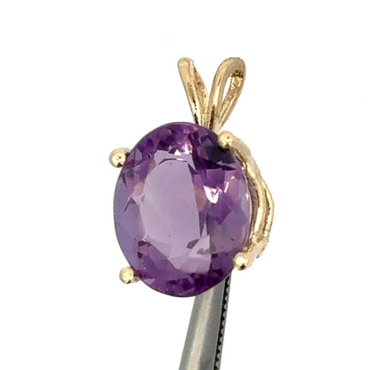 Designer 14K Yellow Gold Oval Amethyst February Anniversary Pendant