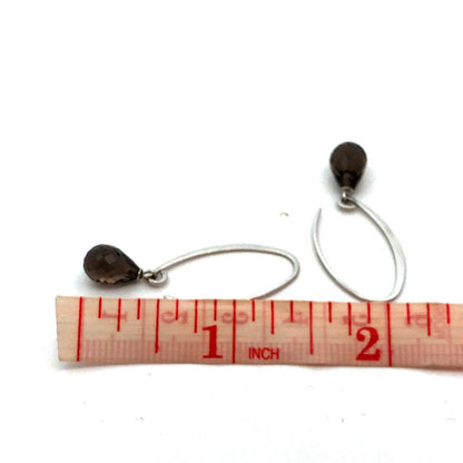 Nabco 925 Sterling Silver Teardrop Smoky Quartz Modernist Threader Earrings