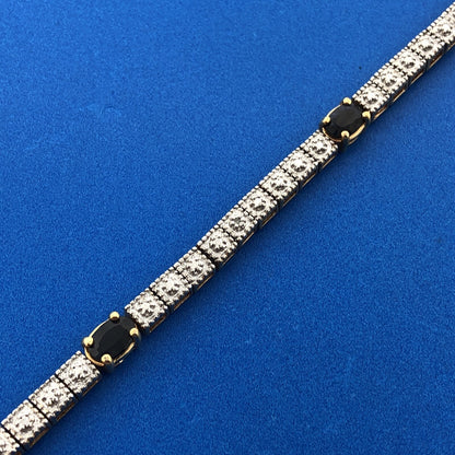 Sterling Silver 925 Vermeil Oval Blue Sapphire Diamond Illusion Tennis Bracelet