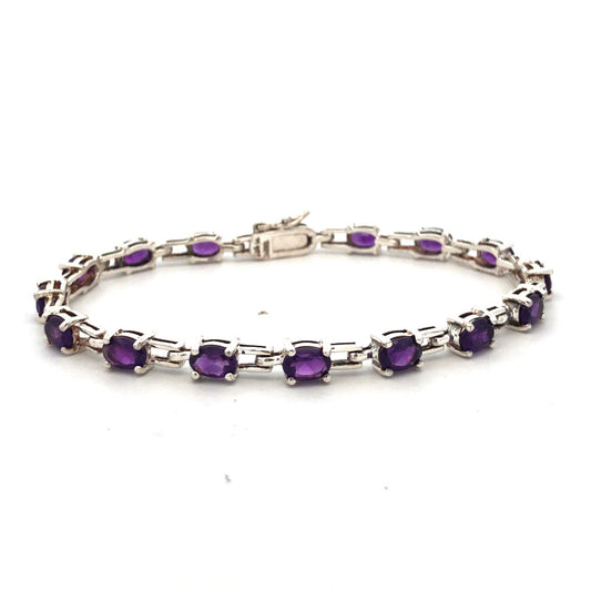 Designer R 925 Sterling Silver Oval Purple Amethyst Tennis Bracelet
