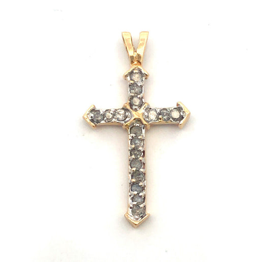 10K Yellow Gold Designer LJ Round Diamond Pave Cross Pendant