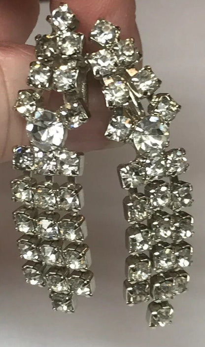 Vintage Art Deco Crystal Rhinestone Chandelier Statement Drop Dangle Earrings