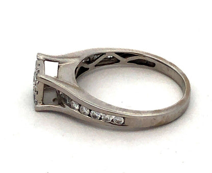 14K White Gold Round Diamond Cluster Square Engagement Anniversary Ring