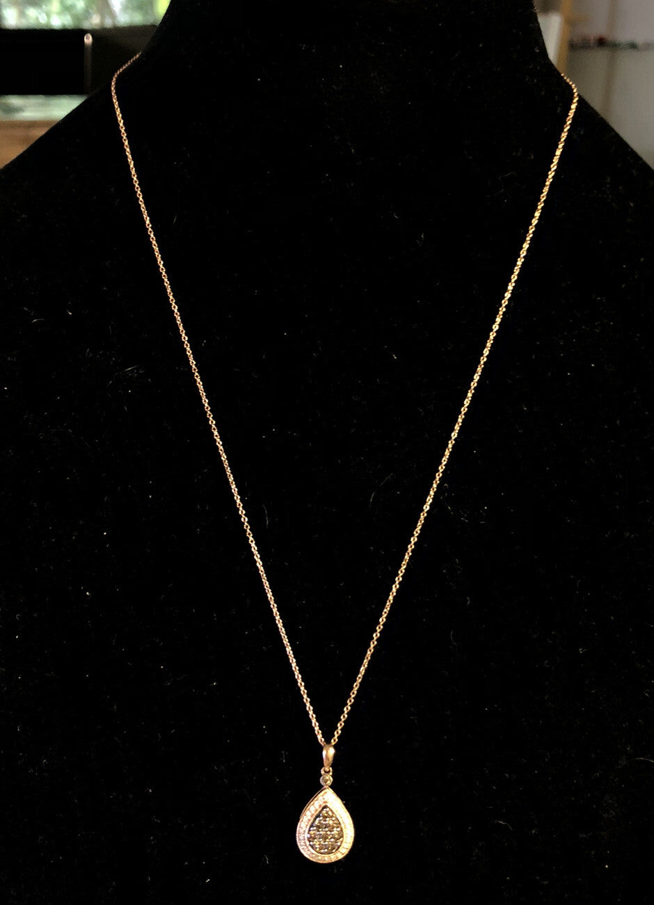 LeVian 14K Rose Gold Mocha Vanilla Diamond Teardrop Pendant Necklace