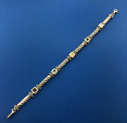 Estate 925 Sterling Silver Princess Cut Multicolor Cubic Zirconia CZ Bracelet