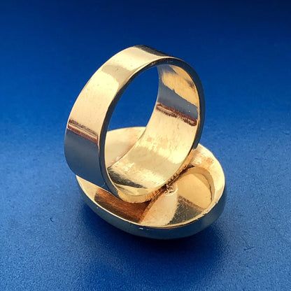Modernist 14K Yellow Gold Oval Red And Black Gemstone Statement Cocktail Ring