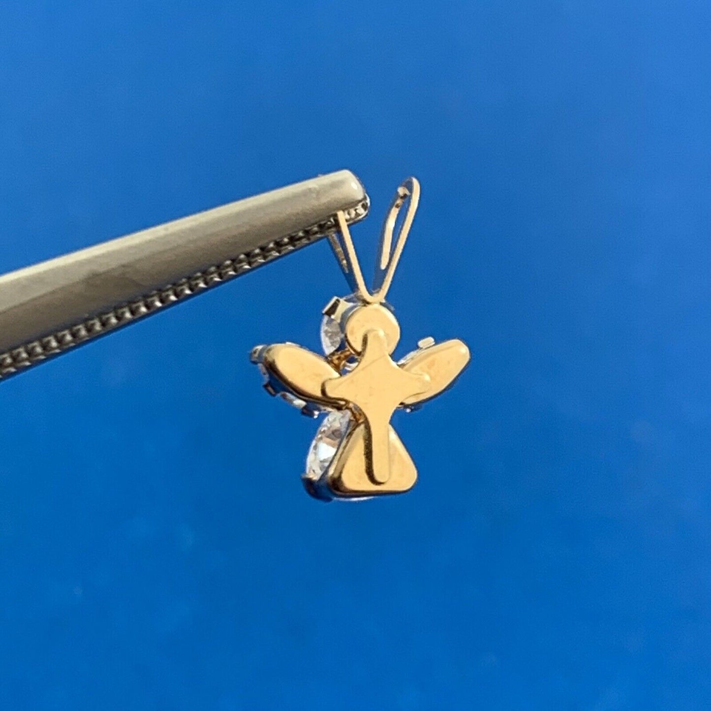 Designer Jacmel Mauritius JCM 14K Yellow Gold Cubic Zirconia Angel Charm Pendant