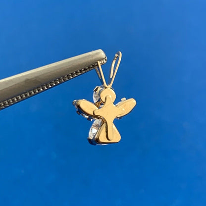 Designer Jacmel Mauritius JCM 14K Yellow Gold Cubic Zirconia Angel Charm Pendant