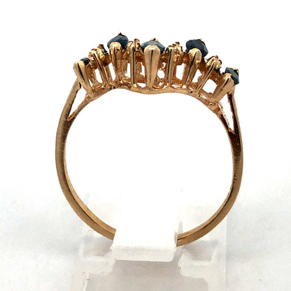 Estate 14K Yellow Gold Marquise London Blue Topaz Diamond Stacking Band Ring