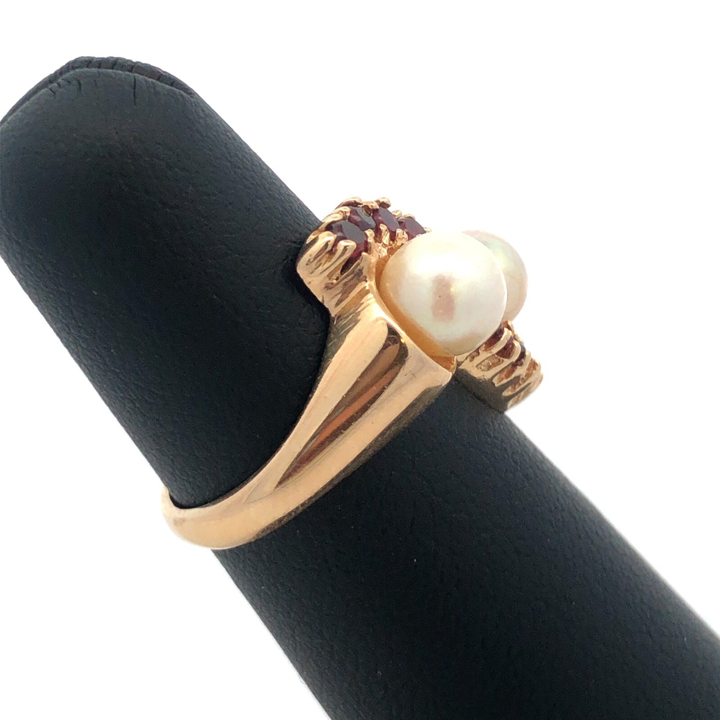 Vintage 14K Yellow Gold Garnet Pearl Free Form Cocktail Anniversary Ring