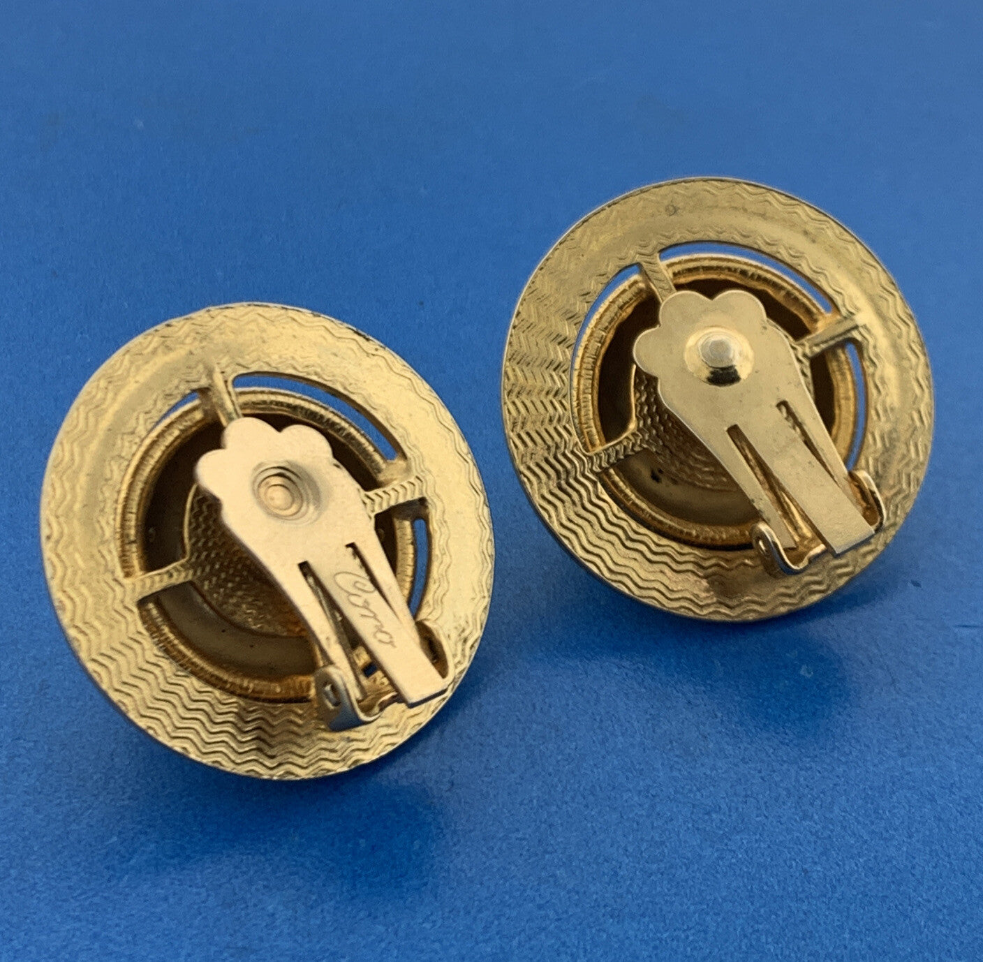 1960's CORO Gold Tone Textured Polished Abstract Dome Clip On Earrings