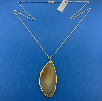 Designer Charlene K Sterling Silver 14K Vermeil Golden Agate Pendant Necklace